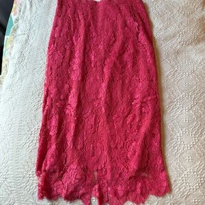 J. CREW Lace Midi Skirt with Scalopped Hem in Magenta Pink